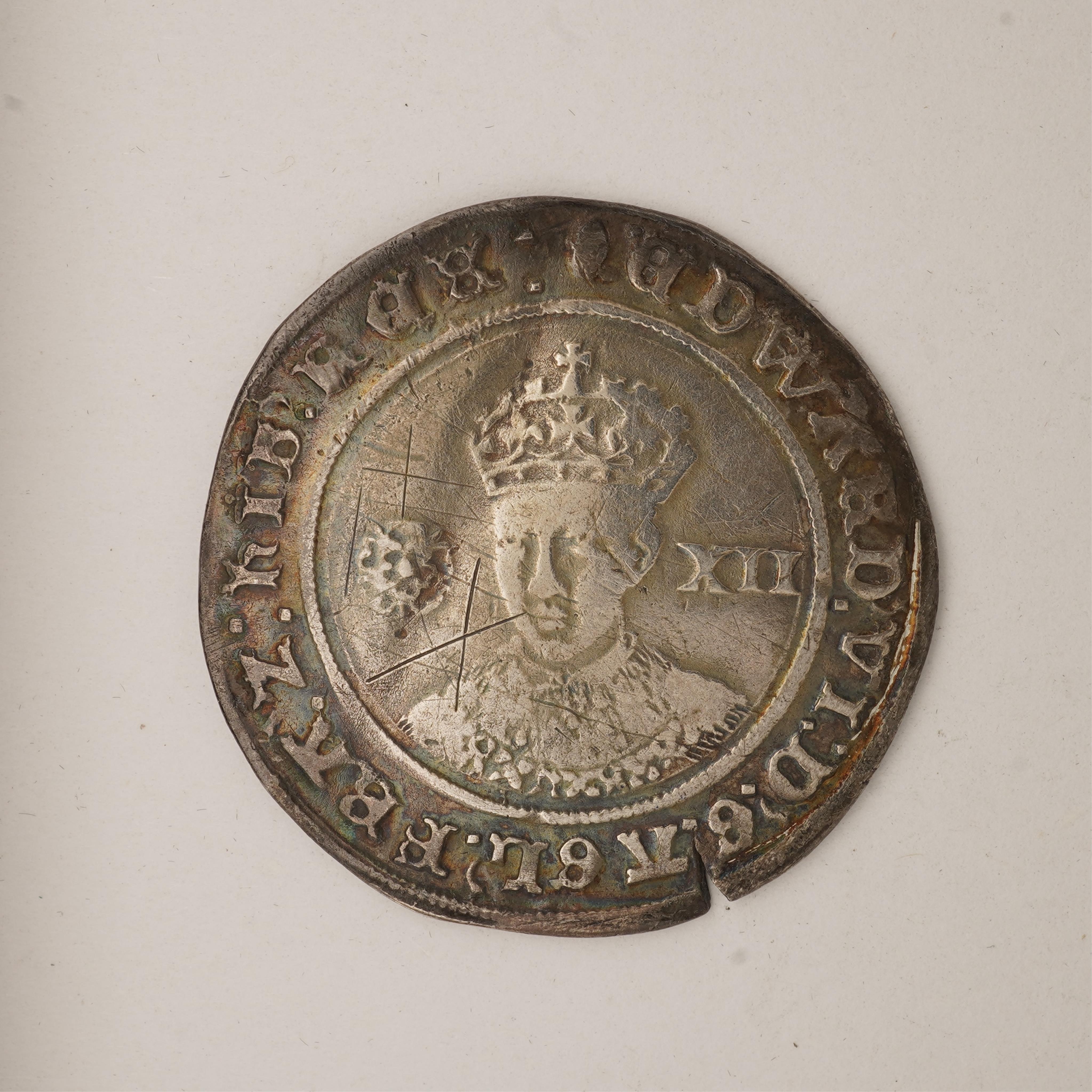 British hammered coins, Edward VI, silver shilling, fine issue, third period, mm. tun, S. 2482, slight crease and edge nick, otherwise fine